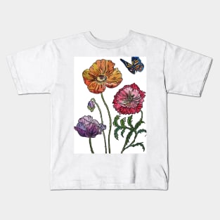 Poppy Watercolour Pretty on White Kids T-Shirt
